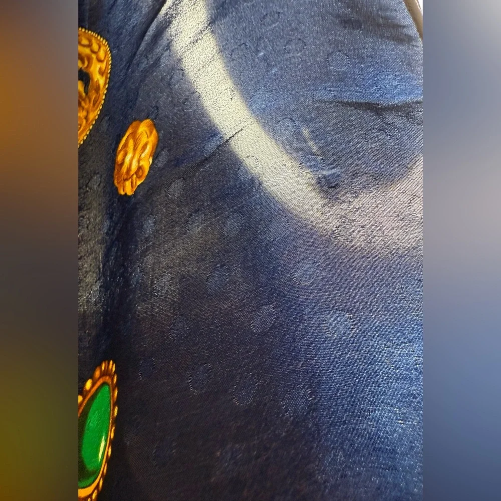 Yves Saint Laurent Royal Blue and Gold Patterned Scarf